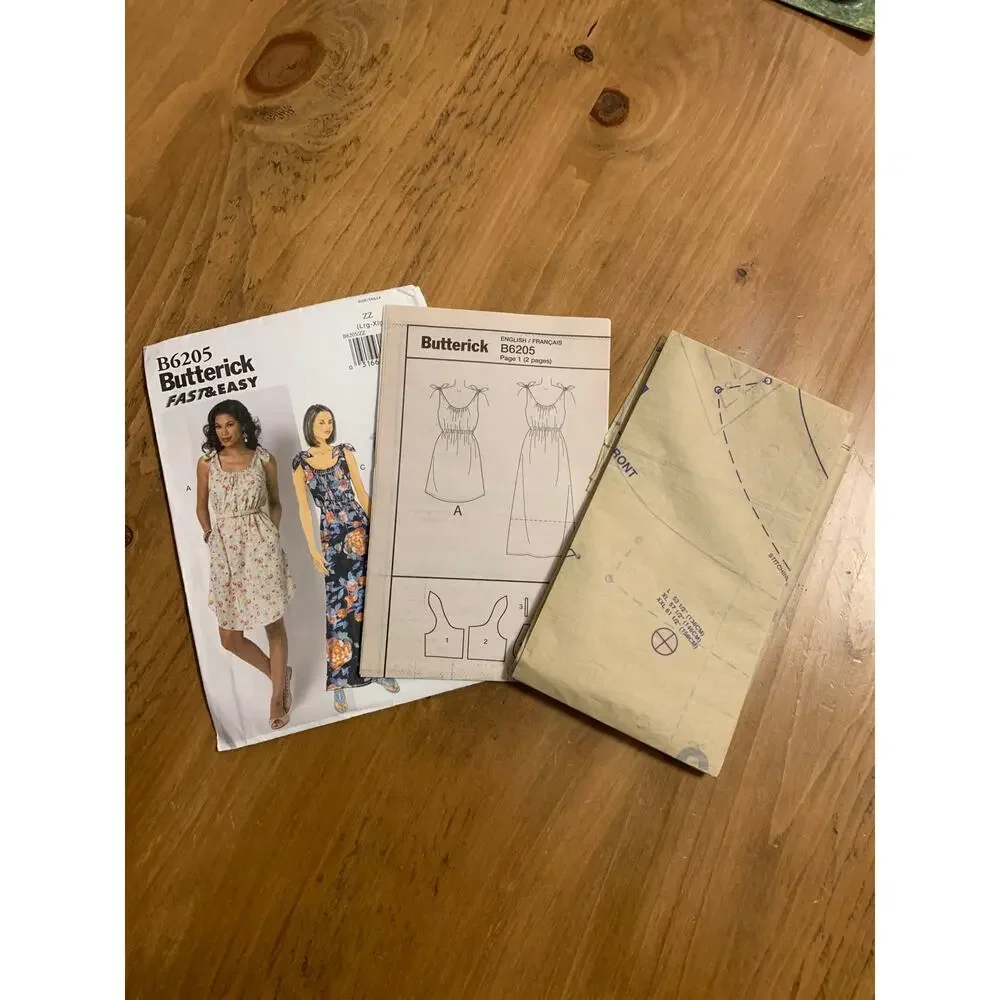 Butterick B6205 Pattern Fast & Easy Dress Tie Shoulder Size Lrg/Zlg/XXL
